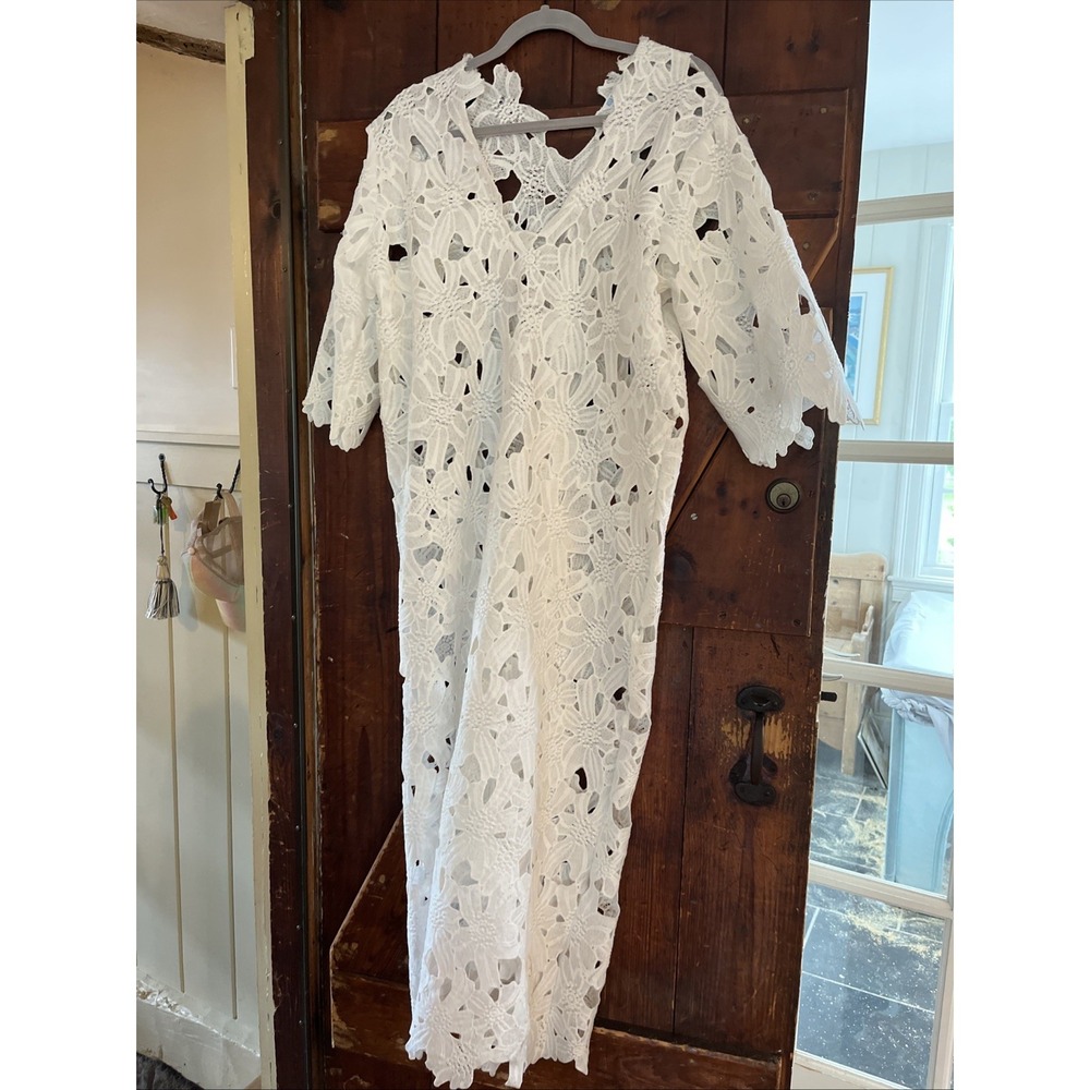 4 Our Dreamers Floral Eyelet Dress/Kaftan, Small White, Long
